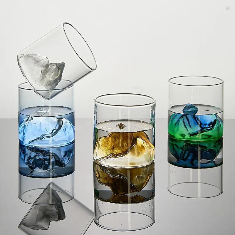 Japanese Whisky Glass Cup 3D Mountain Water Glass Glacier Mug Vodka Wine Cup Glass Fuji Artwork Gift Cocktail Glasses Drinkware