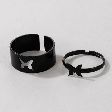 Vintage Simple Animal Butterlfly Star Moon Heart Open Rings For Women Girls Gothic Jewelry 2PCS Punk Black Couple Ring Set