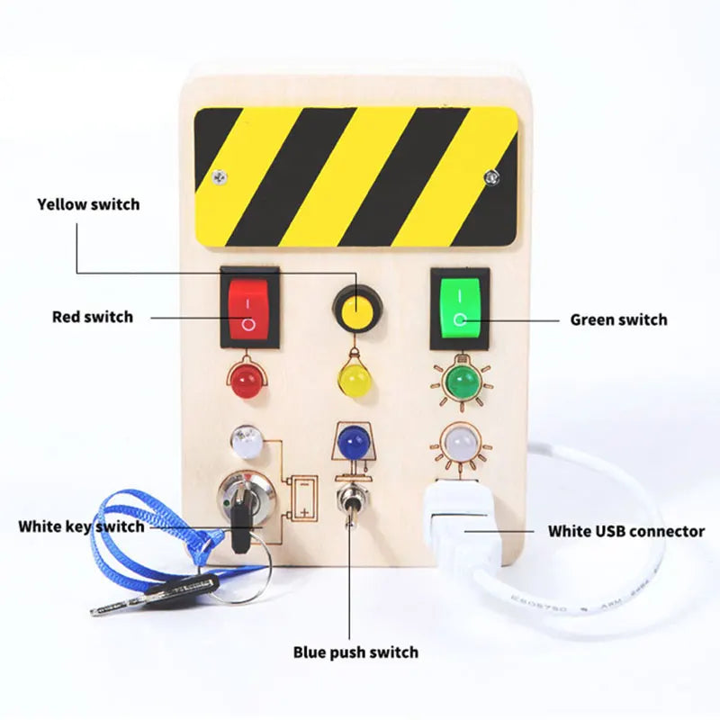 Children Busy Board Montessori Toys Wooden With Led Light Switch Control Board Parish Activities Sensory Games For 2-4 Years Old