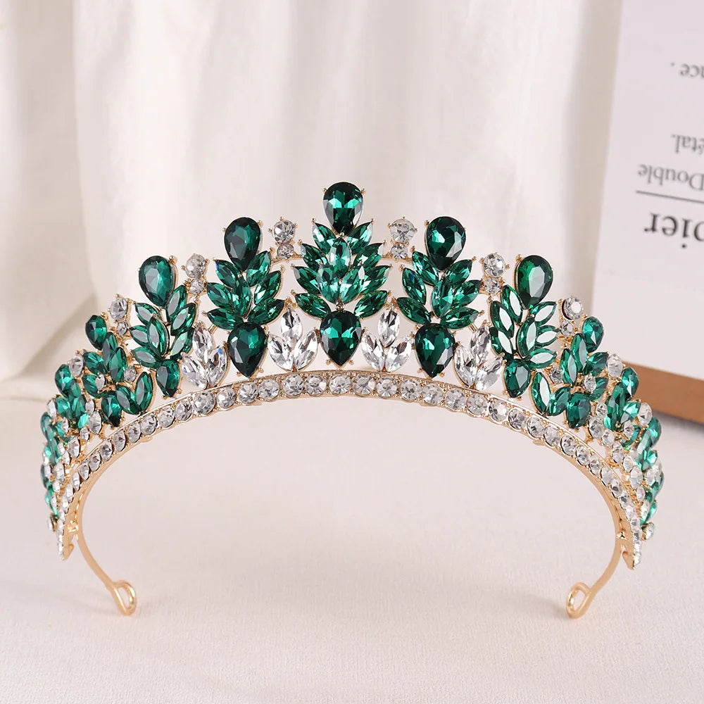 Baroque Green Opal Wedding Headband Crystal Bridal Crowns Tiaras Hair Jewelry Accessories Women Rhinestone Headwear Queen Diadem