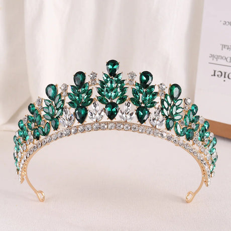 Baroque Green Opal Wedding Headband Crystal Bridal Crowns Tiaras Hair Jewelry Accessories Women Rhinestone Headwear Queen Diadem