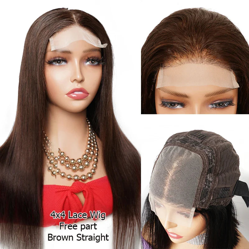 Brown Black Human Hair Wig For Women Lace Front Wig Glueless HD Transparent Lace Closure Natural Black Straight Remy Hair BOBBI