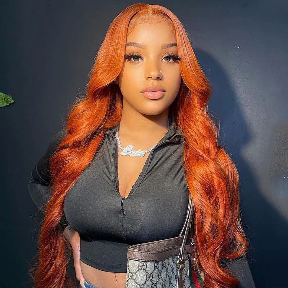 Ginger Body Wave 13x4 Lace Front Human Hair Wigs 30 Inch Brazilian Colored Ginger Orange Body Wave 13x6 Hd Lace Frontal Wig