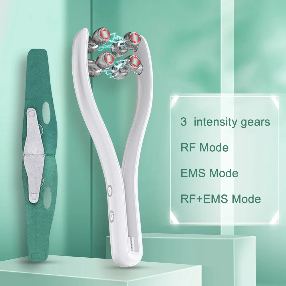 EMS Face Lifting Roller RF Double Chin V Face Shaped Facial Massager Jaw Cheek Thin Slimming Facial Lift Up Belt Skin Care Tool