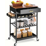 TOOLF Kitchen Island Cart with Drawer, Rolling Kitchen Service Cart with Tabletop, Storage Trolley Cart for Kitchen, Dining Room