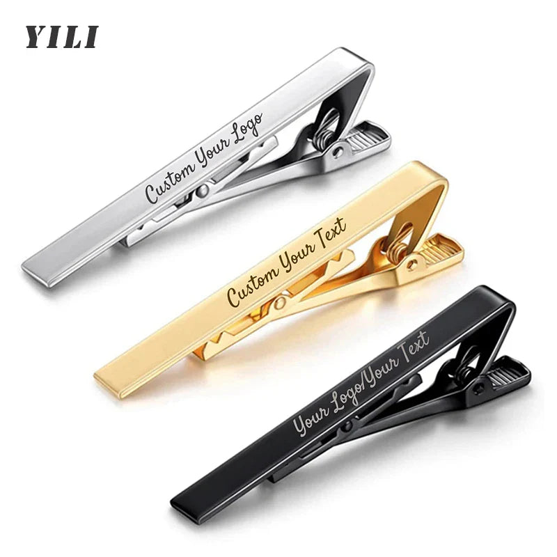 Personalized Engraved Tie Clip/Cufflinks for Men Customized DIY Logo Tie Clips Custom Engraving Names Stainless Steel Jewelry