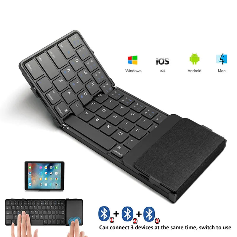 BOW Hebrew/Korea/Russia Wireless Folding Keyboard with Touchpad Rechargeable Foldable Bluetooth Keyboard for Tablet Ipad