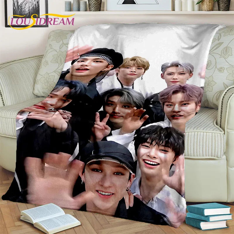 Korea Singer 3D Kpop Stray Kids Blanket,Soft Throw Blanket for Home Bedroom Bed Sofa Picnic Travel Office Rest Cover Blanket Kid