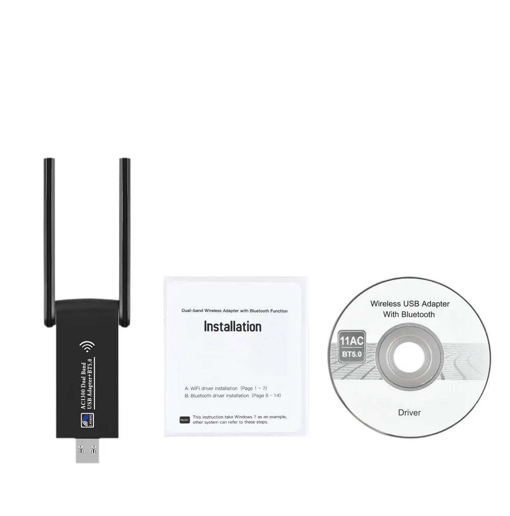 WiFi Bluetooth Wireless Network Card 1300M USB 3.0 Adapter AC1300 With Antenna For Laptop PC Mini Dongle