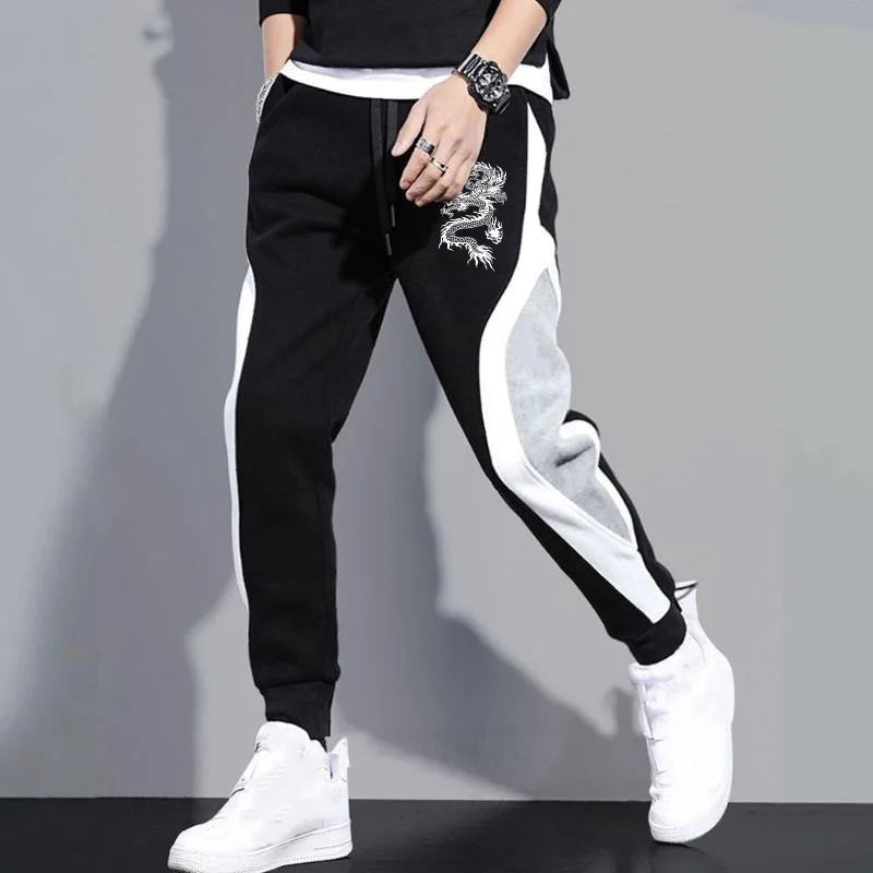 New Men Casual Drawstring dragon print Pants Jogger Pants Sweatpants Running Pants Sweatpants for Men