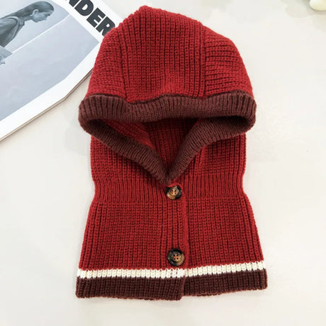 Balaclava Beanie Cap Winter One Piece Scarf Knit Hat Korean Hood Neckerchief Women Neck Collar Warmer Thickened Hooded Hats