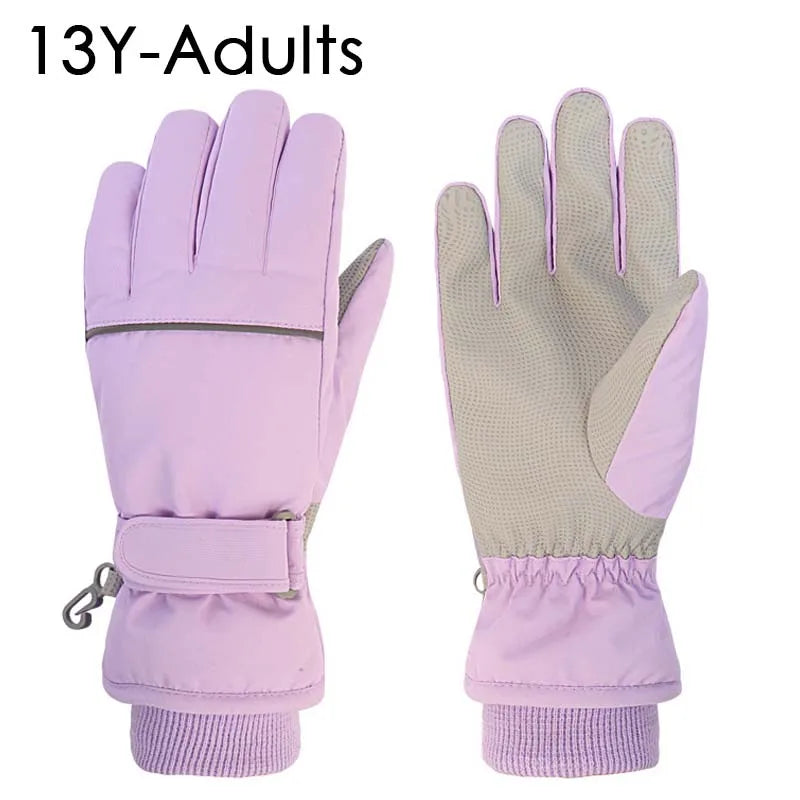 Waterproof Adult Kids Ski Gloves Thick Children Mittens Snowboard Outdoor Snow Child Winter Gloves for Boys Girls Fleece Lining