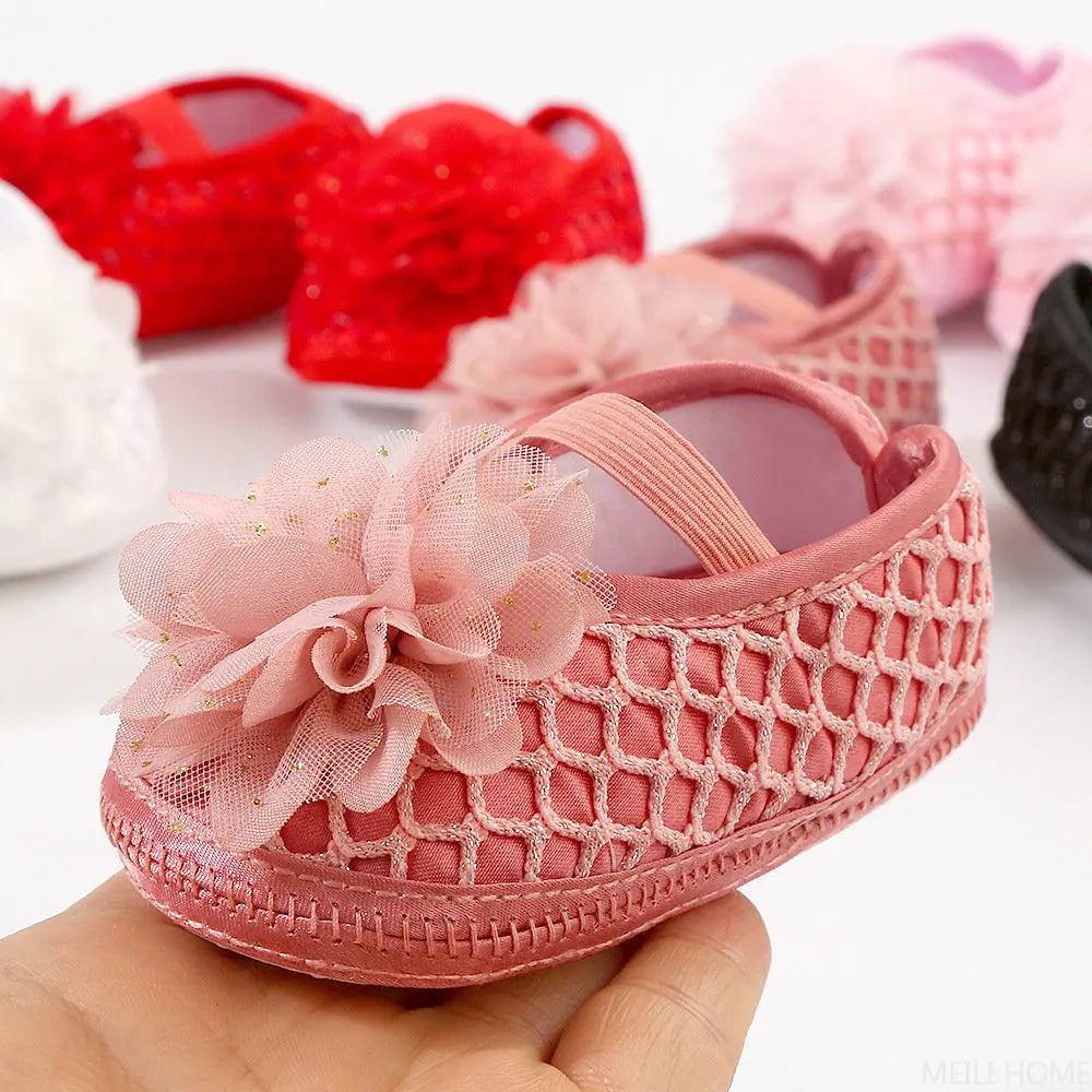 2023 Brand New Newborn Infant Baby Girl Summer Kids Shoes Soft Sole Crib Prewalker Toddler Anti-Slip Solid Floral First Walkers