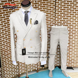 Formal Suit for Men Wedding Tuxedo Double-breasted Jacket and Pants 2-piece Set Business Blazer Gold Buttons Suit Groom