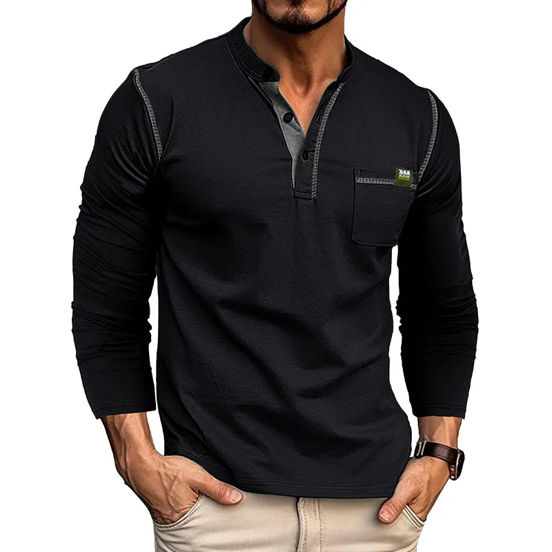 New Spring Polo T Shirt for Men Long Sleeves Single Pocket Casual Men's Social Polo Shirts Golf Shirt Men's Designer Clothing