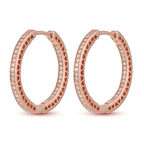 Rose Gold Hoop Earrings For Women 925 Silver Original Pave CZ Heart Ciecle Star Moon U Shape Earrings Luxury Wedding Jewelry