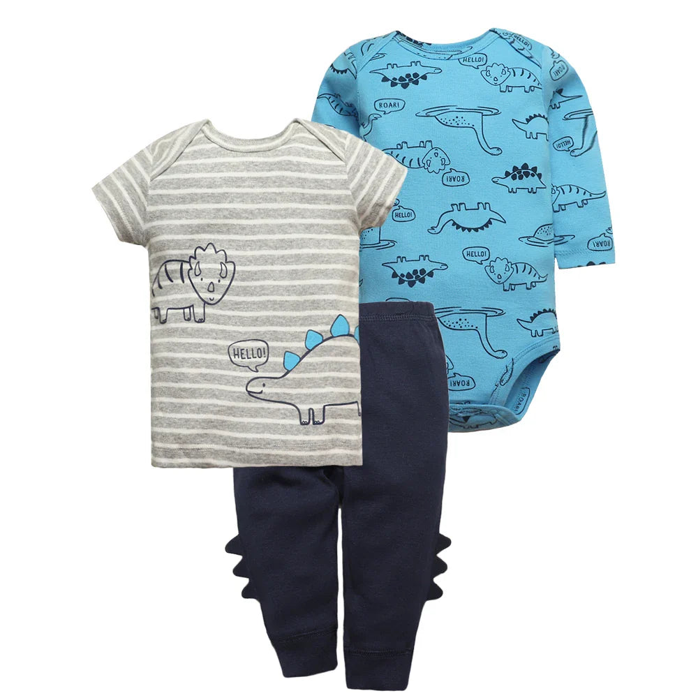 3PCS Baby Bodysuits+Pants Cotton Newborn Baby Boy Clothes Summer Cartton Kids Clothing Sets 0-24 Moth Bebe Jumpsuit