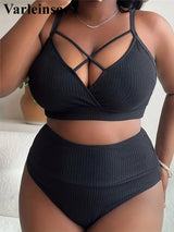 0XL - 4XL Ribbed Bikini Large Size Swimwear Plus Size Women Swimsuit Female Two-pieces Bikini set Bather Bathing Suit Swim V4982