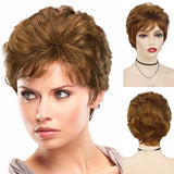 GNIMEGIL Synthetic Short Pixie Cut Wig Women Natural Hairstyle Bangs Wig Blonde Mix Brown Soft Straight Wig for Chemo Patient