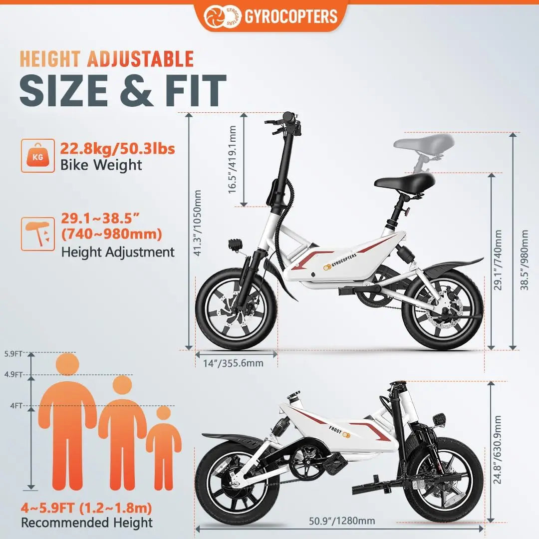 Electric Bike for Adults Folding City Ebike | 350W Brushless Motor | 14-inch Tires E-bike Speed up to 25kmph 36V Battery