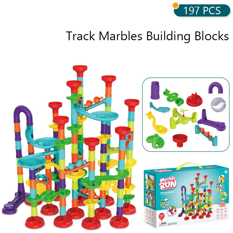 Marbles Run Catapult Track Building Blocks Slide Beads Educational Toys Children Gift Race Balls Toy Marble Track Race Set