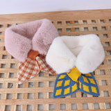 New Soft Plush Baby Girl Scarf Winter Cute Plaid Thick Warm Faux Fur Girls Scarves Bows Neck Warmer Neckerchief Children Kid