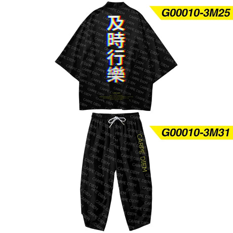 Two-piece Suit Plus Size S-6XL Loose Japanese Cardigan Women Men Cosplay Yukata Clothing Harajuku Samurai Kimono + Pants Sets