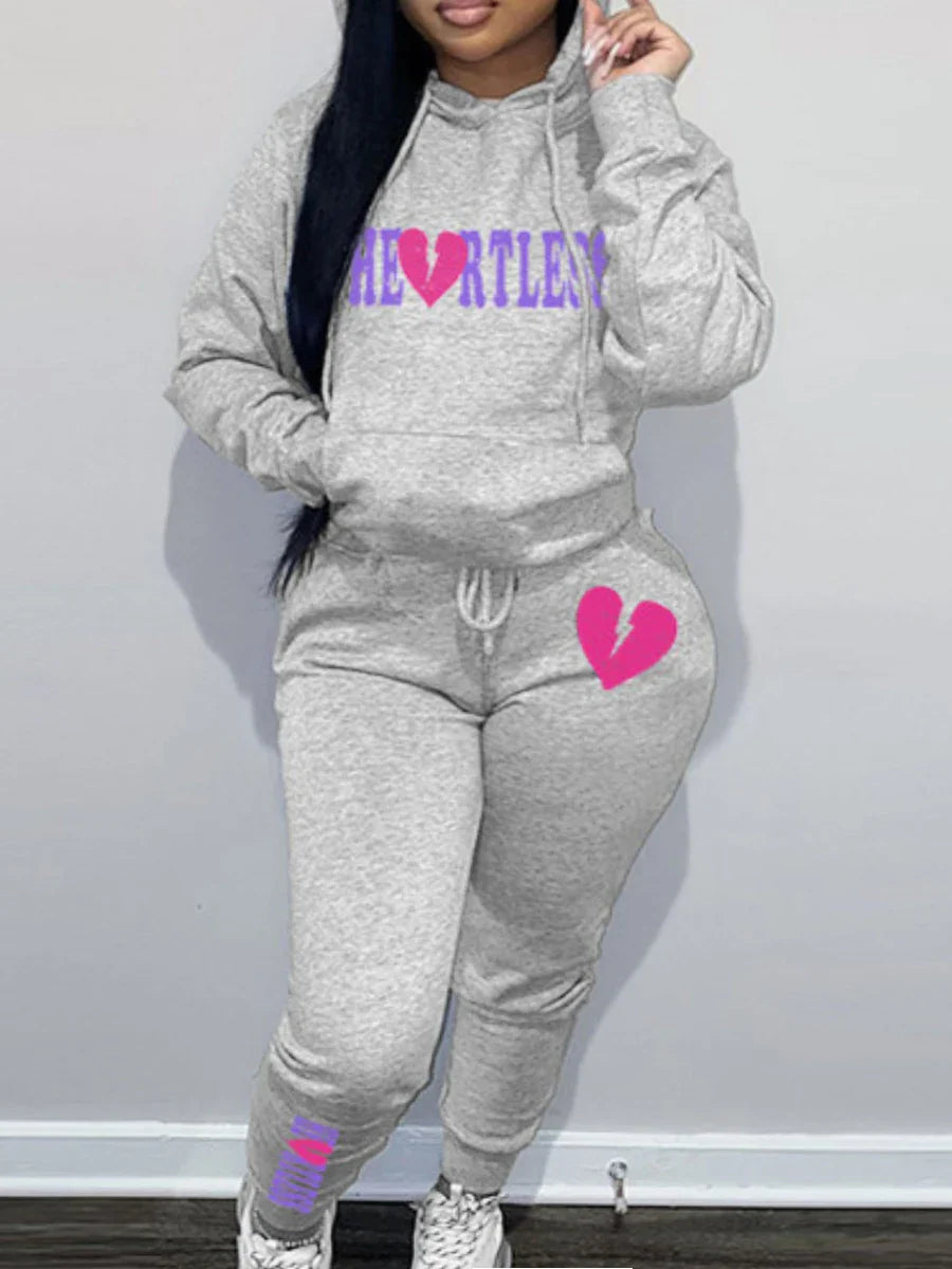 LW Plus Size Woman Tracksuit Two Piece Set Letter Print Tracksuit Set Winter Warm Hoodies+Pants Pullovers Sweatshirts suit