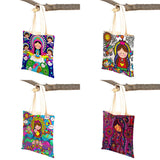 Ladies Shopping Bag Cartoon Virgin Mary Series Handbag Foldable Reusable Cloth Shopper Harajuku Style Student Canvas Tote