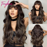 Long Curly Orange Brown Ombre Synthetic Wavy Wigs with Bangs Ginger Cosplay Party Wig for Women Afro Natural Hair Heat Resistant