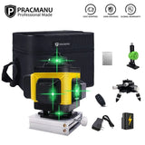 Pracmanu 16 Lines 4D Laser Level Horizontal & Vertical Cross Line Green Beam 360° Self-Leveling Laser Level with Remote Control