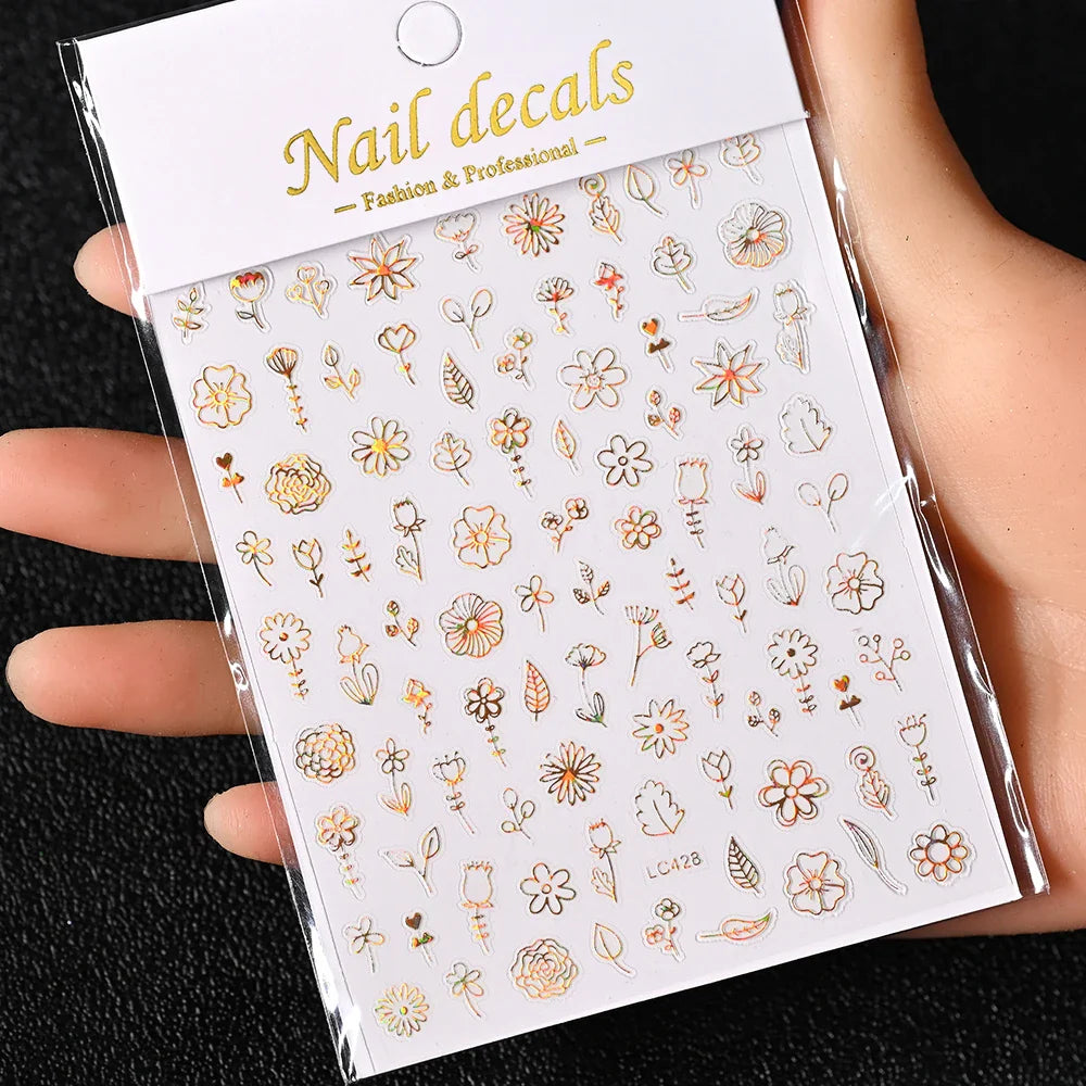 3D Gold Sun/Moon/Star Bronzing Nail Art Sticker 8*10cm Laser Star Moon Design Nail Decal Gold Silver Self-Adhesive Slider &*&