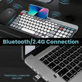 2.4Ghz Bluetooth-compaitble Dual Mode Keyboard and Mouse Combo with Phone Holder Ergonomic Rechargeable for Mac/iOS/Android/Win7