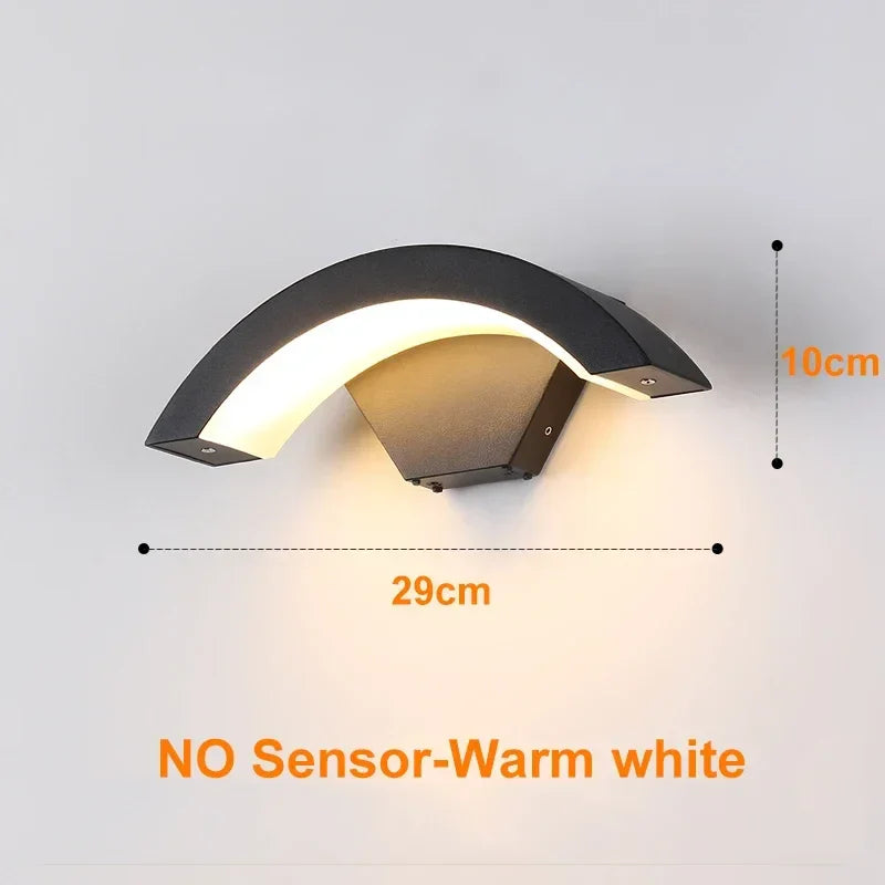 Moden waterproof outdoor wall lamp PIR motion sensor wall light 18W 24WGarden porch frontdoor black aluminum lamp body