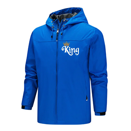 Hot Sale King Logo Printed Men's Lightweight Hooded Zipper Waterproof  Solid Color Fashionable Men's Outdoor Jacket