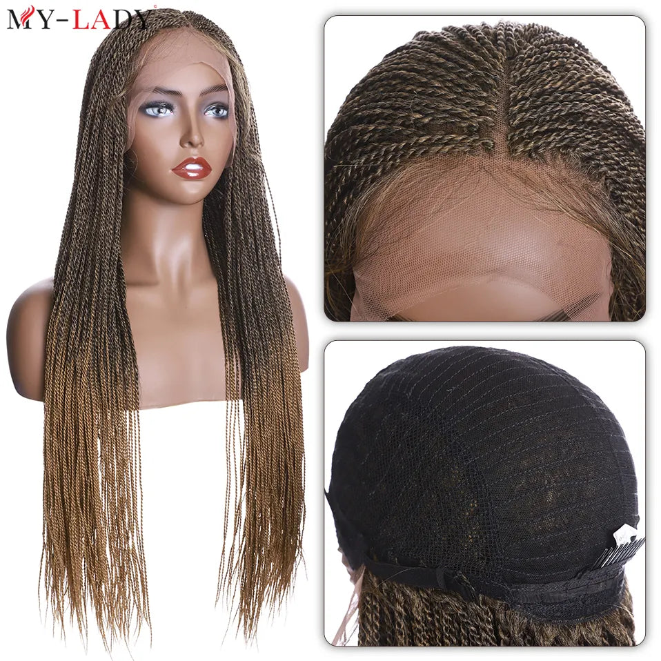 My-Lady 28inch Synthetic Braided Wigs Senegalese Twist Lace Front Wig Knotless Frontal Lace Wigs Braids Hair For African Women