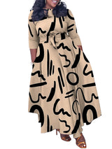 Wmstar Plus Size Women Dress Printed Fashion Maxi Dresses Long Sleeve Big Hem Fall Clothes Wholesale Dropshipping with Bandage