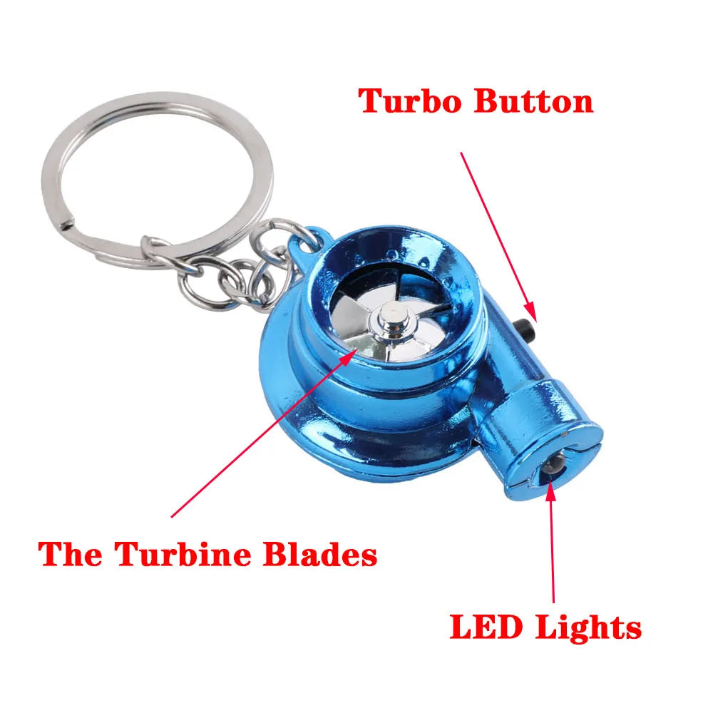 LED Mini Turbo Sound Turbocharger Keychain Spinning Turbine Key Chain Ring Keyring Keyfob Car Keyring Car Interior Accessories