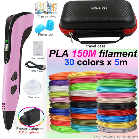 Kids' 3D Printing Pen Set with LED Display - Includes 200M PLA Filament, Power Adapter, and Storage Case - Perfect Gift for Christmas or Birthdays!