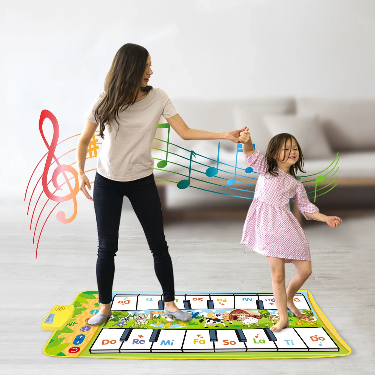 Kids Musical Piano Mat Duet Keyboard Play Mat Double Row Floor Piano with 8 Instrument Sound Dance Pad Montessori Educatinal Toy