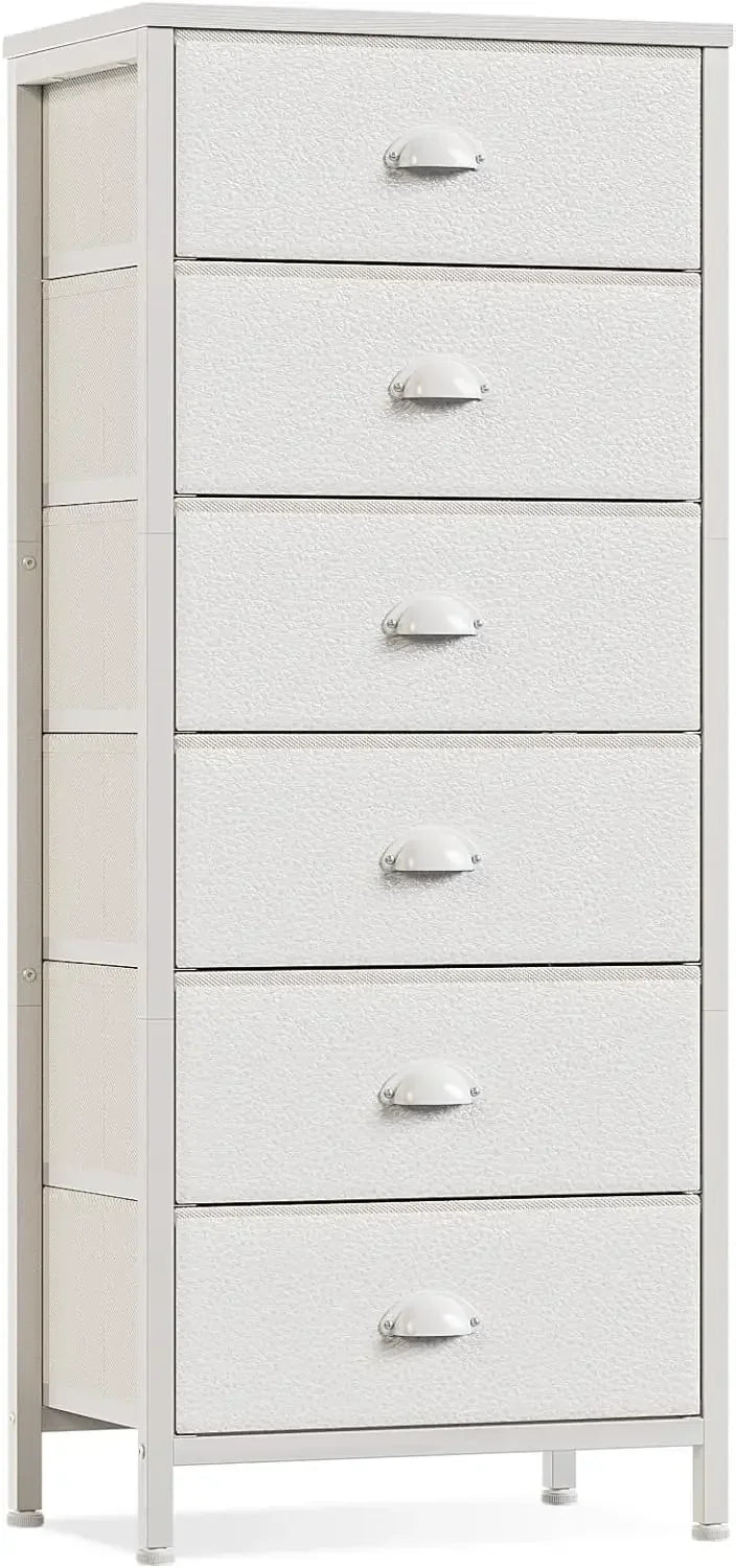 Furnulem White Dresser, Tall Storage Tower Standing Organizer with 6 Drawers for Bedroom, Office, Dorm, Living Room,