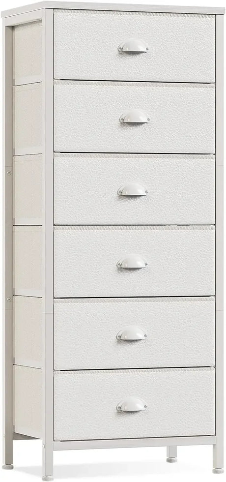 Furnulem White Dresser, Tall Storage Tower Standing Organizer with 6 Drawers for Bedroom, Office, Dorm, Living Room,