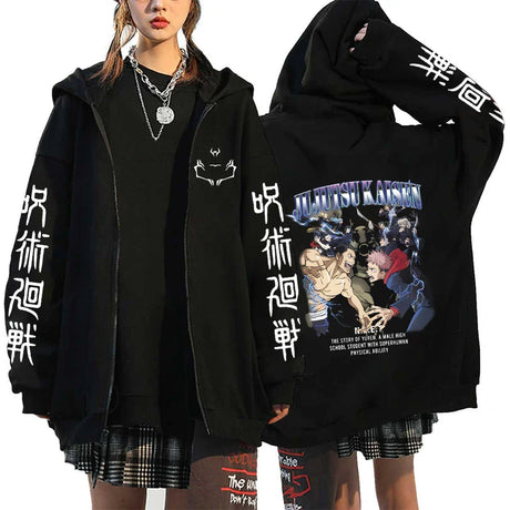 Women Men Anime Zip Hoodies Jujutsu Kaisen Plus Size Zipper Jackets Gojo Satoru Printed Sweatshirt Y2k Harajuku Unisex Hooded