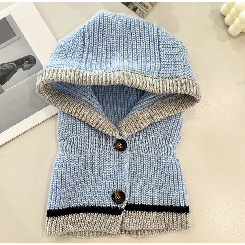 Balaclava Beanie Cap Winter One Piece Scarf Knit Hat Korean Hood Neckerchief Women Neck Collar Warmer Thickened Hooded Hats