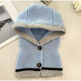 Balaclava Beanie Cap Winter One Piece Scarf Knit Hat Korean Hood Neckerchief Women Neck Collar Warmer Thickened Hooded Hats