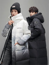 Winter X-long Cotton-padded Jacket Couple Gradient Hooded Puffer Jackets Fashion Highstreet Windproof Thicken Warm Parkas Coat