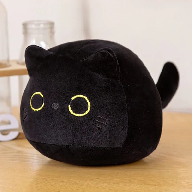 9/15/25CM Kawaii Small Cuddly Black Cat Plush Doll Cartoon Stuffed Round Ball Cat Plushie Girl's Bag Keychain Pendant Toys