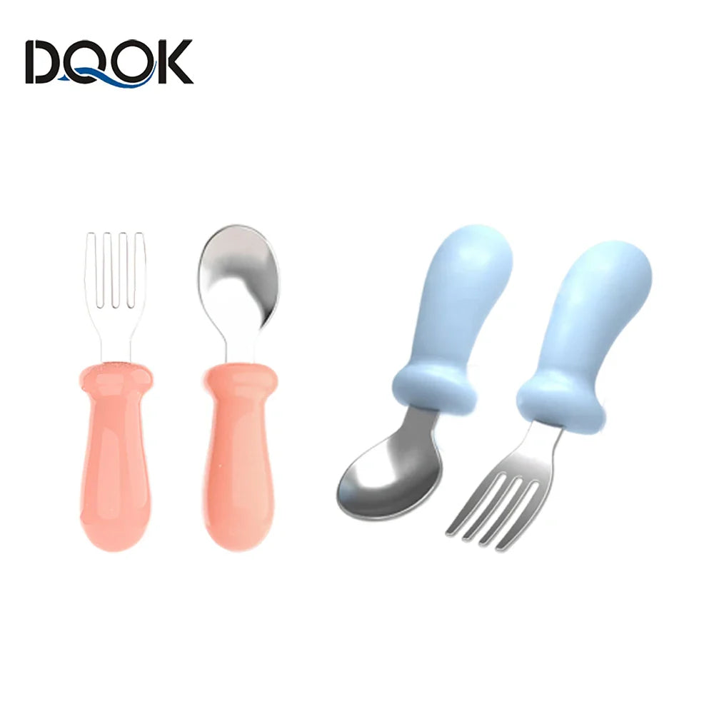 Baby Cartoon Tableware Set Children Utensil Stainless Steel Toddler Dinnerware Cutlery Cartoon Infant Food Feeding Spoon Fork