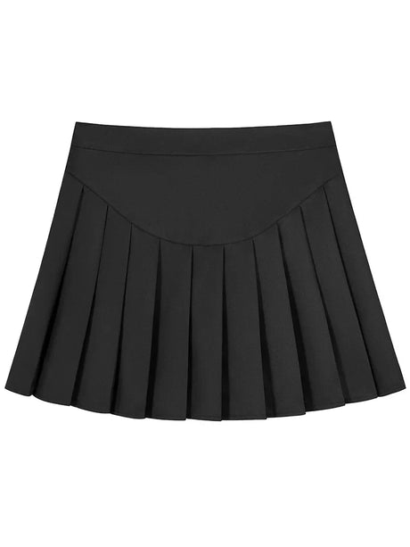 GIBSIE Plus Size Women High Waist Pleated Skirt Kawaii Casual School Korean A-Line Skirt Gray Black Mini Skirts for Girls