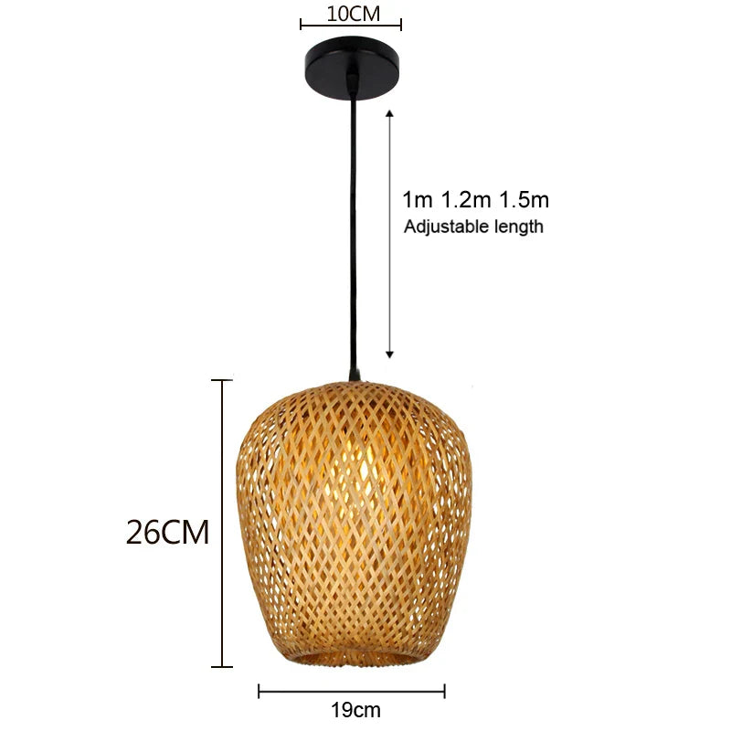 Classical Bamboo Weaving Chandelier Lamp Handmade Pendant Light Hanging LED Ceiling Fixtures Rattan Woven Home Bedroom Decors